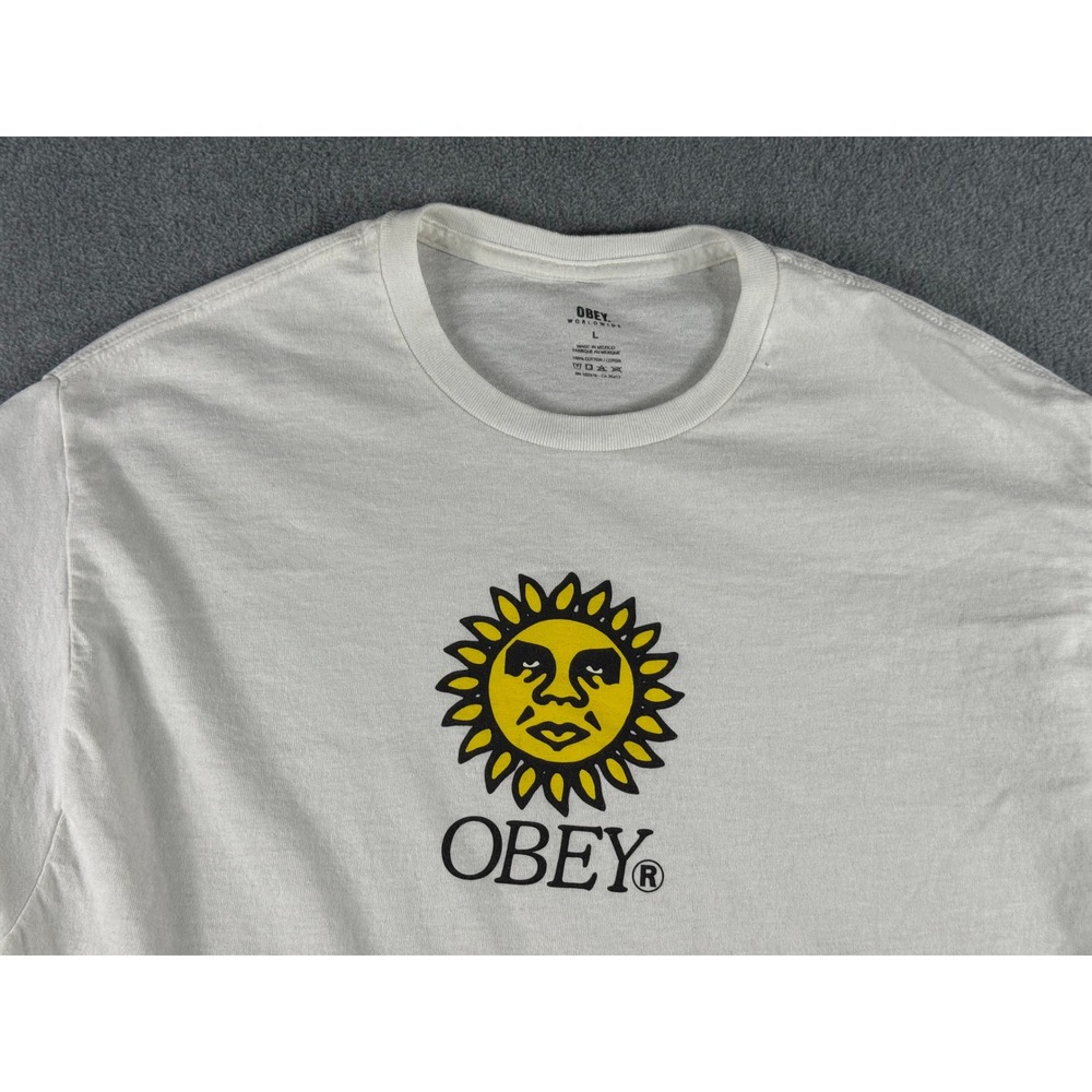 Obey‎ Worldwide Short Sleeve Sun Flower T-Shirt Large White Y2K